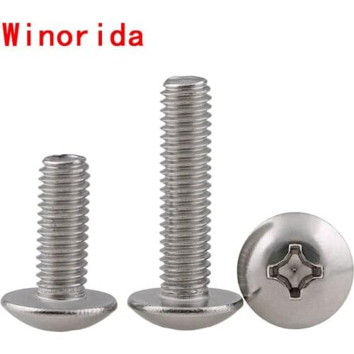 M6-M8 304 Stainless Steel Large Flat Head Machine Wire Large Flat Head Machine Screw TM Cross-slot Mushroom Head Screw 10Pcs