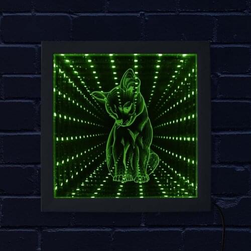 Little Cute Chihuahua Dog Breed Portrait 3D Color Changing Lighted Infinity Mirror Puppy Pet Animals Tunnel Vision Wood Frame