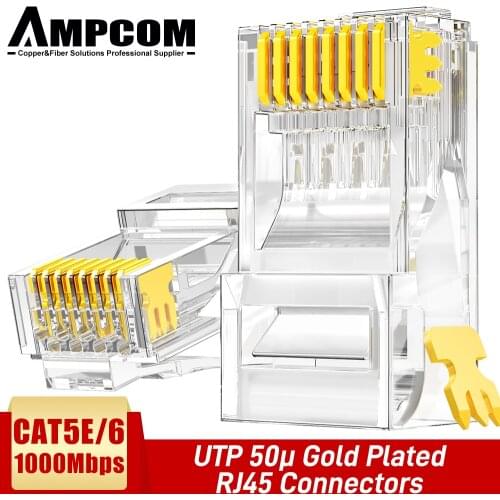 AMPCOM CAT5e UTP 50U RJ45 Modular Plug Connector 8P8C Crimp End Ethernet Cable Ethernet Connector