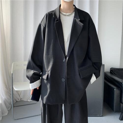 2021 Mens Casual Loose Western-style Clothes Black/silver Color Outerwear Mid-length Male Clothes Trendy Fashion Suit Jackets