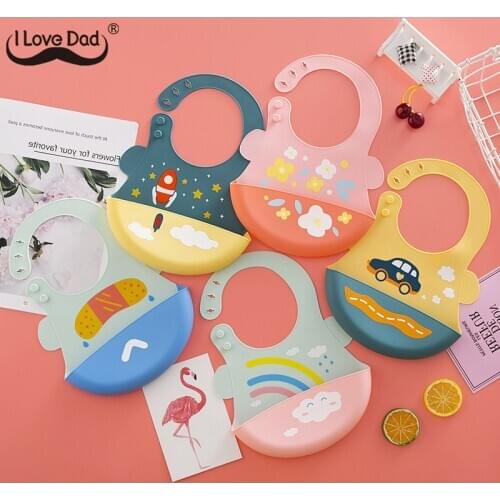 Lovely Cartoon Animal Print Baby Bibs Waterproof Soft Silicone Baby Feeding Stuff Fox Kids Girl Boy Adjustable Children Bib