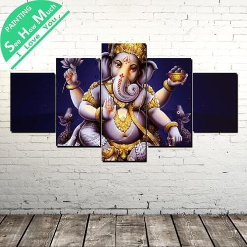 5 Piece Free Lord Ganesha Wall Art Canvas Poster and Print Canvas Painting Decorative Picture for Living Room Canvas Painting