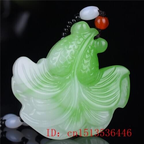 Natural White Green Jade Goldfish Pendant Beads Necklace Charm Jewellery Fashion Accessories Hand-Carved Amulet Sweater Chain