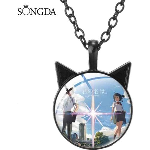 Japan Anime Cartoon Your Name Necklace For Fans Jewelry Collection Crystal Glass Cabochon Cat Ear Pendant Necklaces Accessories