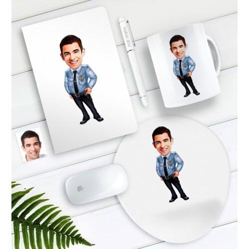 Personalized Mr Polis Caricature Of Notebook Pen Mug Mouse Pad set