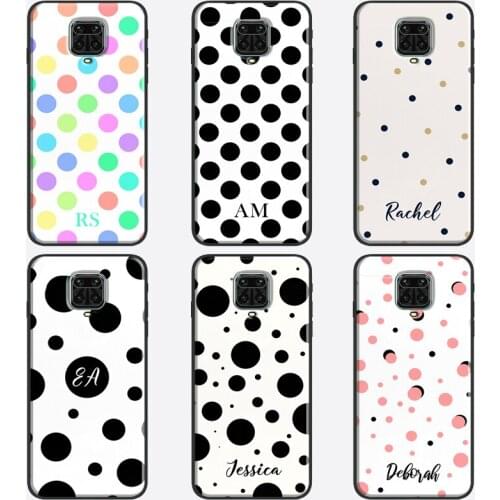 Personalised Polka Dot Name Initials Case For Xiaomi Redmi Note 9 Pro 7 8 8T 9S Note 10 Pro Coque For Redmi 9T 9C 9A 8A 7A K40