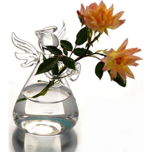 Hot Cute Clear Glass Angel Shape Flower Plant Stand Hanging Vase Hydroponic Home Office Wedding Decor