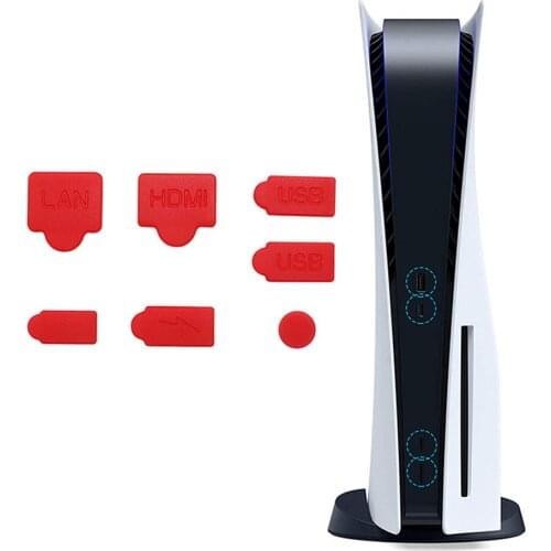 Soft 7pcs/set Game Console Dust Plug Dustproof USB LAN Charging Port Cover for PS 5 Game Machine Anti-dust Plug