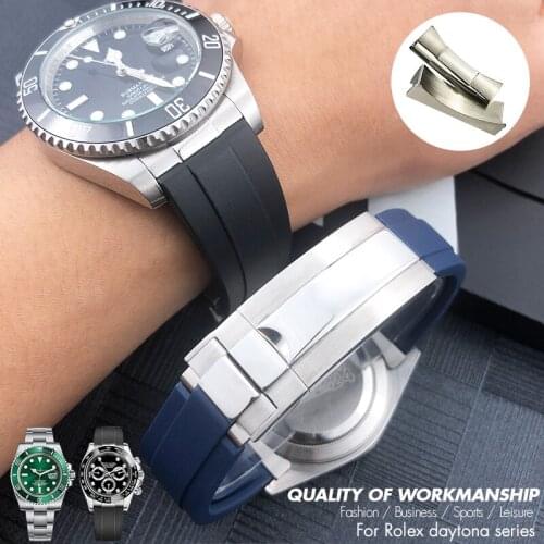 Metal Curved End 20mm Rubber Silicone Watchband Fit for Rolex Submariner Strap Yacht Master GMT Hulk Daytona Sport Watch Belt