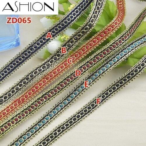 Width 14mm black red colorful National elements polyester corrugated braided lash rochetribbon villi lace trim ZD065