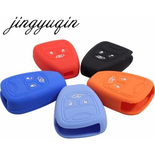 Jingyuqin Silicone Key Fob Cover Case for Jeep Chrysler 200 300 Aspen PT Cruiser Sebring Dodge Durango Avenger Charger