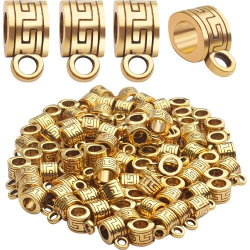100 Gram Tibetan Bail Tube Beads Spacer Bead Metal Bail Bead Connectors Charms fit European Bracelet Pendant DIY, Antique Golden