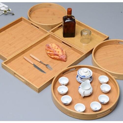 Japanese style solid wooden tray rectangular household bamboo tea tray hotel serving water cup plate round beauty salon tray