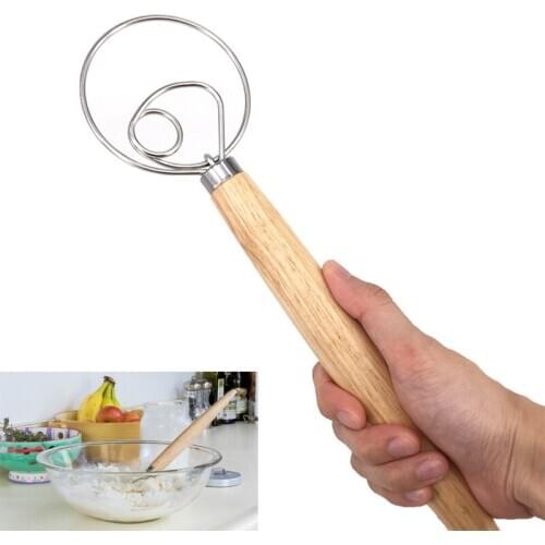 Stainless Steel Egg Beater Flour Coil Agitator Pastry Pizza Mixer Hook Wood Handle Stainless Steel Blender Kitchen Accessories