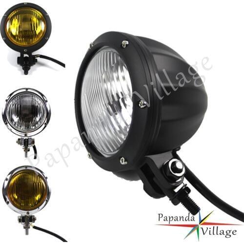 Black H4 Vintage Motorcycle Custom Headlight Front 4.5" Headlamp Universal For Harley Honda Chopper Cruiser Cafe Racer Bobber