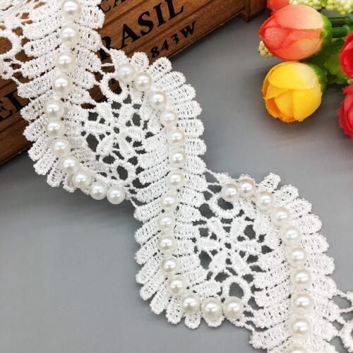 1 Yd Centipedes Pearl Beaded Embroidered Lace Trim Ribbon Fabric Handmade DIY Wedding Dress Clothing Accessorie Craft Decoration