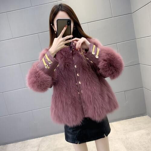 High Quality Real Fox Fur Coat Autumn Winter 2020 Female Jacket Sheepskin Womens Coats Vintage Womens Clothing Ropa Zjt1646