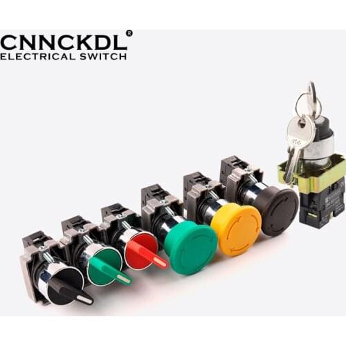 XB2 22mm Button switch 2/3 position self locking small mushroom head emergency stop knob key start power Knob switch