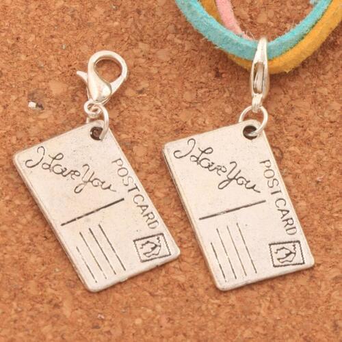 I Love You Postcard Lobster Claw Clasp Charm Beads 41.3x15.2mm 16pcs zinc alloy Jewelry DIY C271