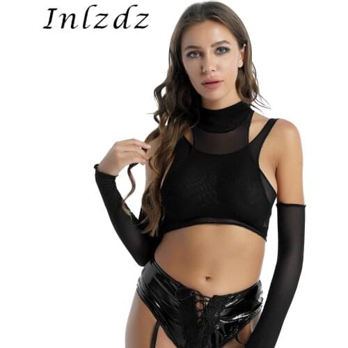 Womens See-through Mesh Tank Camis High Neck Crop Top with Sleeveless Vest Sleeves Cropperd Streetwear Clubwear