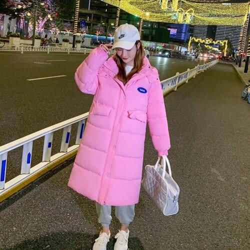New Korean version loose medium and long down cotton padded clothes thickened hooded womens cotton padded jacket