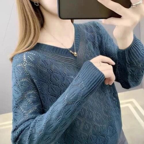 2021 Spring Casual Long Sleeve Autumn Knitted Sweater Women Pullover Sweaters Korean Style Fashion Slim Hollow out Pull Knitwear