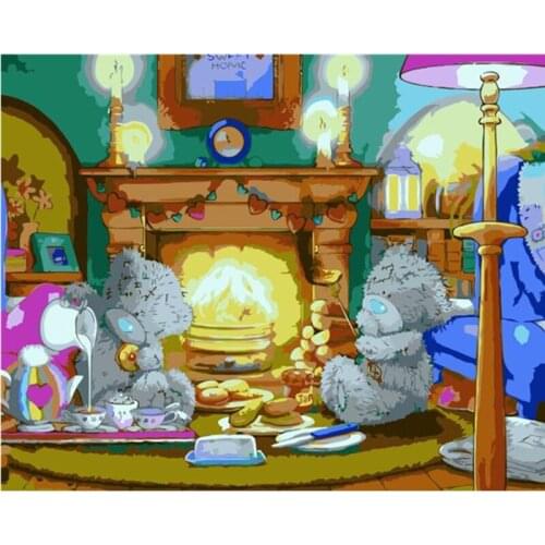Animated stove bear Animal DIY Drawing Painting by Numbers Lage Size Picture on Wall Decoration Children Gift 40x50 50x65cm