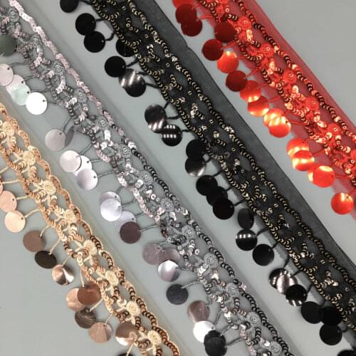 1 yard Colorful Polyester Sequined Lace Ribbon Shiny Trims Fabric Wedding Headdress DIY Accessories Sewing Garment Embellishment