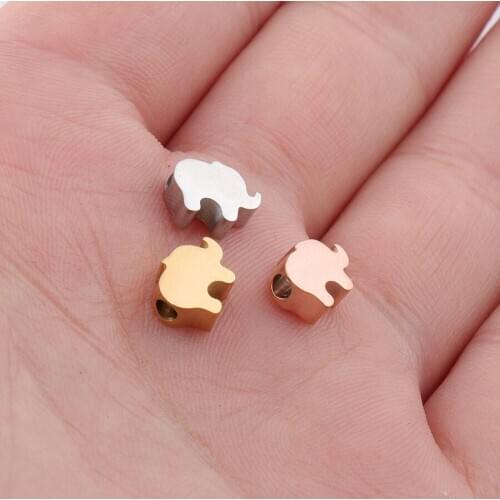 100% Stainless Steel Elephant Bead Charm For Jewelry Making 1.8mm Hole Metal Bead Mirror Polished 30pcs