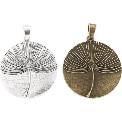 2PCS Large DIY Jewelry Findings Craft Carved Dandelion Flower Round Charm Pendant for Necklace 60x54mm