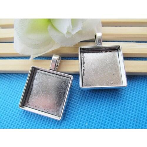 20pcs Antique Silver tone/Antique bronze Square Base Setting Tray Bezel Pendant Charm/Finding,fit 20mm Square Cabochon/Cameo