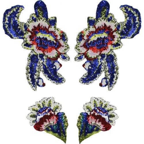 5set Sequin Flowers Embroidered Applique Fabric Patches DIY Paillette Motif Badges Embellishment for Sewing Accessories TH1225