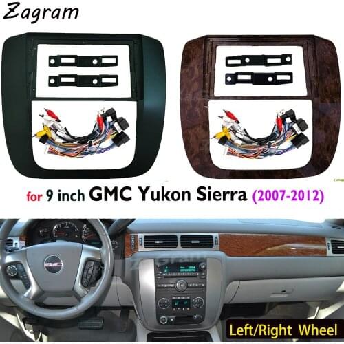 9 Inch Car Fascia for GMC Yukon Sierra (2007-2012) Video Panel Player Audio Dashboard 2 Din Frame Cable Dashboard Mount Kit