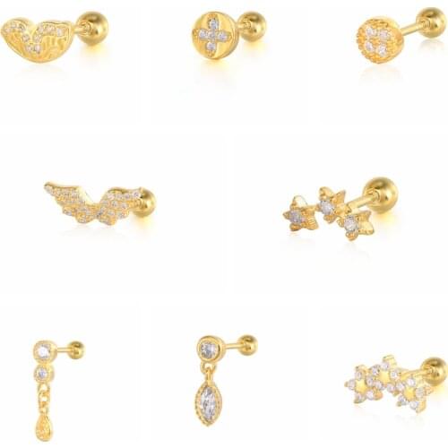 BOAKO 2021 Trend 925 Sterling Silver Wing Stud Earring For Women Zircon Piercing Earing Jewelry Pendientes Plata 925 Ohrringe CZ