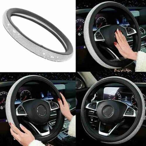 38CM Car Steering Wheel Cover Crystal Sparkled Diamond Cover PU Leather Skidproof Steering Wheel Covers Protectors For Women