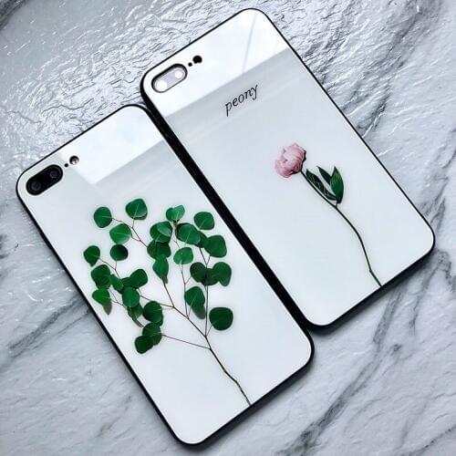 Tempered Glass Case For OPPO A59 A39 A57 A1 A73 A79 A83 case Simple Green plant Hard Cover For OPPO A7X A77 A37 A33 Phone Casing