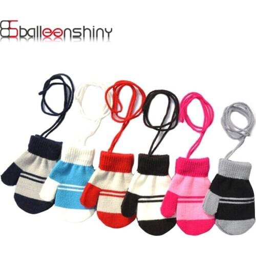 Kids Winter Gloves for 1-4years Baby Warm Knitted Halter Mittens With Rope Solid Soft For Little Boys and Girls Newborn Mittens