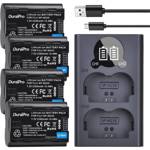 4pc x 2280mAH 7.2V NP-W235 NP W235 Rechargeable Battery + LED USB Charger Replacement For Fujifilm Fuji X-T4, XT4 cameras