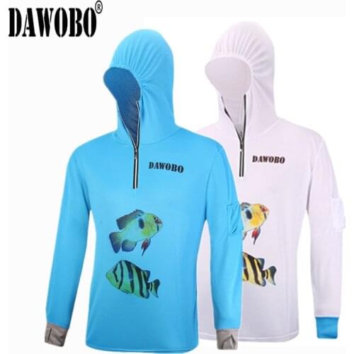 New arrival Blue white Hooded Fishing shirt Anti-UV Breathable/Quick-drying Professional clothing Digital Printing Fishing suit