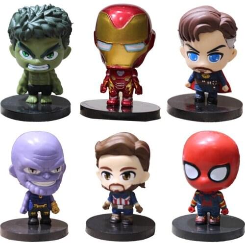 6pcs Avengers Action Toys Anime Figure Marvels Fan Doll Children Gift Thanos Doctor Strange Spider-Man Ironman Hulks Car Pendant