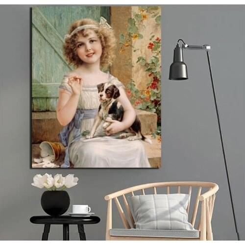Emile Vernon Funny Dog Girl Canvas Painting Print Living Room Home Decoration Modern Wall Art Oil Painting Posters Pictures Art