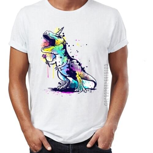 Mens T Shirt Colorful T Rex Unicorn Funny Awesome Artwork Printing Tshirt For Male Graphic Tops & Tees O-Neck Camiseta