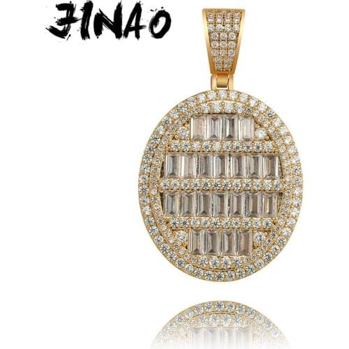 JINAO Hip Hop Ellipse Necklace Pendant Men Women Jewelry AAA Cubic Zircon Necklace Jewelry Men Women Gift,Party