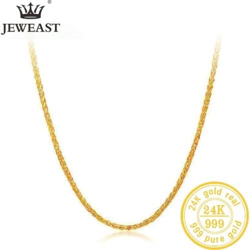 JLZB 24K Pure Gold Necklace Real AU 999 Solid Gold Chain Beautiful Smooth Shiny Upscale Trendy Classic Fine Jewelry Hot Sell New