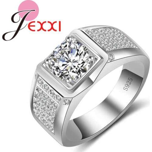 Classic Square Ring Colorful White Blue Clear Zircon 925 Sterling Silver Wedding Bridal Jewelry for Women Female 3 Color