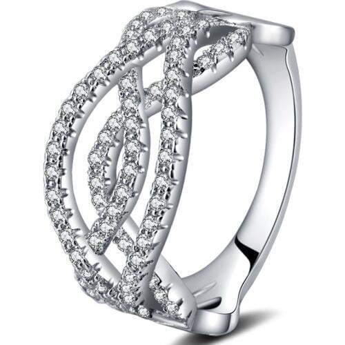Interwoven hollow zircon silver plated ring ladies bride engagement wedding ring jewelry lover anniversary gift jewelry
