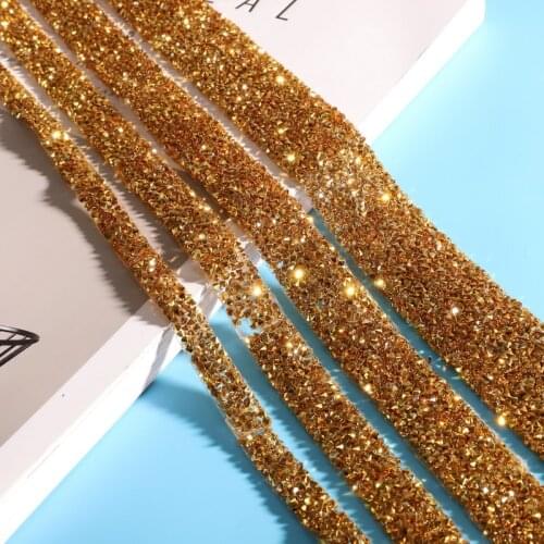 1 Yards Sewing Trim Crystal Motif Strass Hot Fix Rhinestone Trim Banding Tape Ribbon Rhinestones Iron On Appliques for Dresses