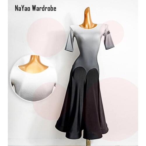 2020 New TL632 Short Sleeve Patchwork Latin Dance Dress Women Performance Costume Waltz Tango Fox Trot Latino Dancewear