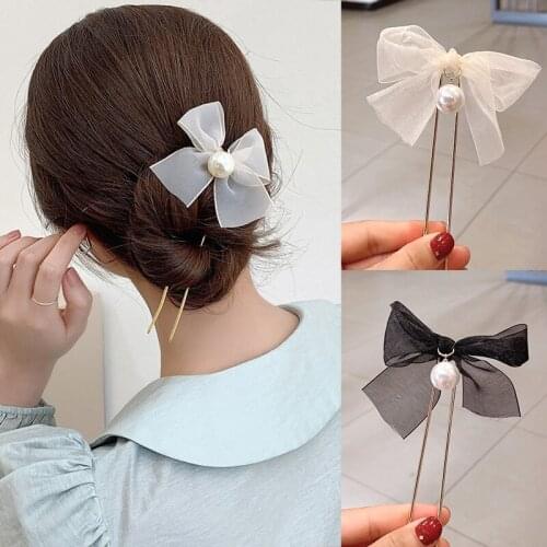 New Women Pearl Bow Hairpin Elegant Fashion Girls Simple Modern Hairstyle Braided Hairpins Headdress Hair Accessories