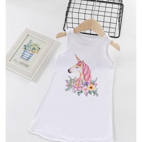 New Summer Dress Fashion Casual Girl Clothes Kawaii Unicorn Dress Cute Pattern Print Girls Dresses 4T-9T Aesthetics Sleeveless